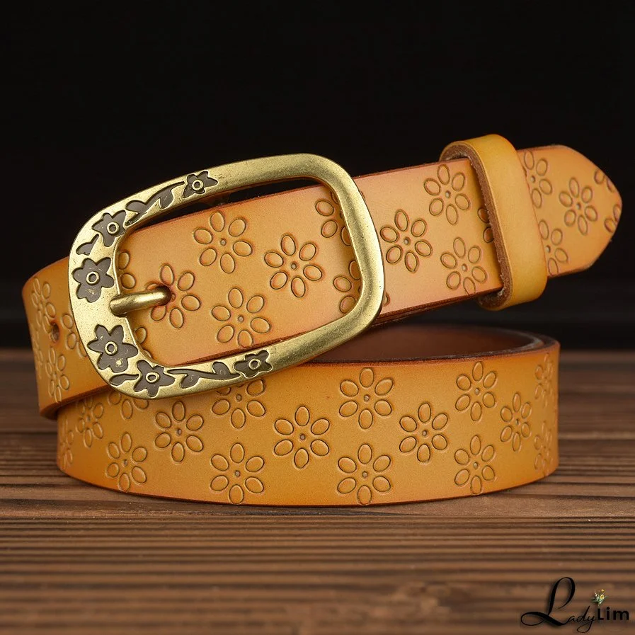 Casual needle buckle leather ladies belt fashion trend embossed real leather belt jeans with women