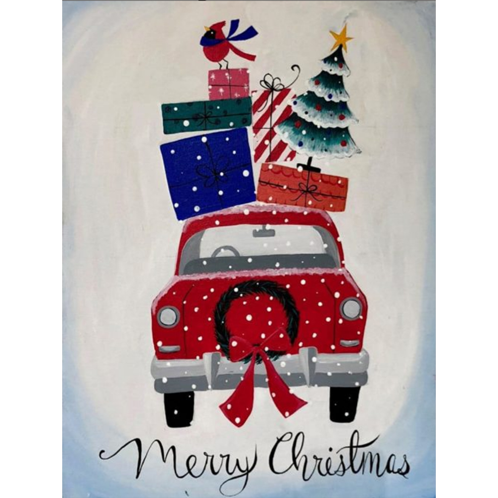 

30*40CM - Round Drill Diamond Painting - Christmas Present Car, 501 Original