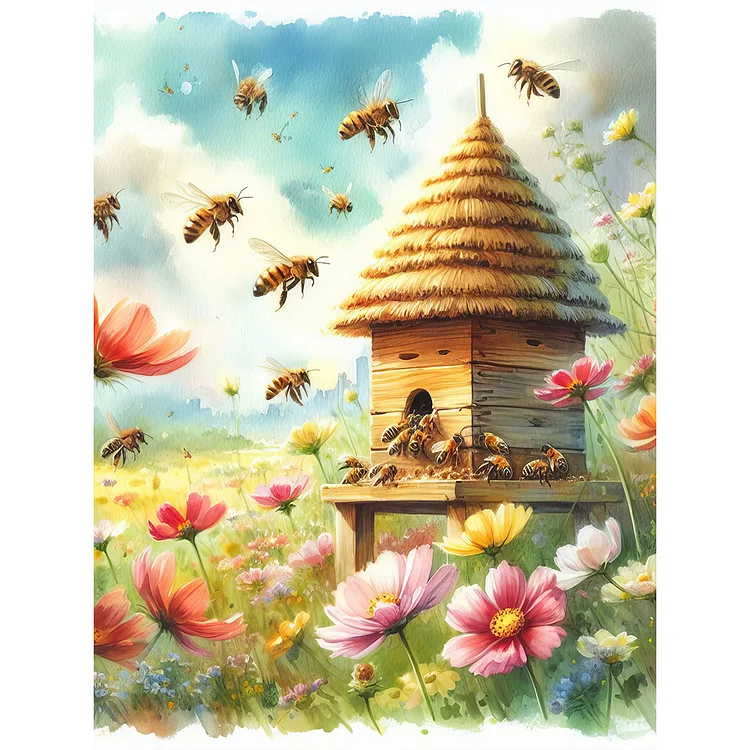 Bee Flower 30*40CM (Canvas) Full Round Drill Diamond Painting gbfke