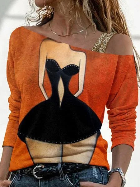 Black Dress Pattern Autumn Leisure Top