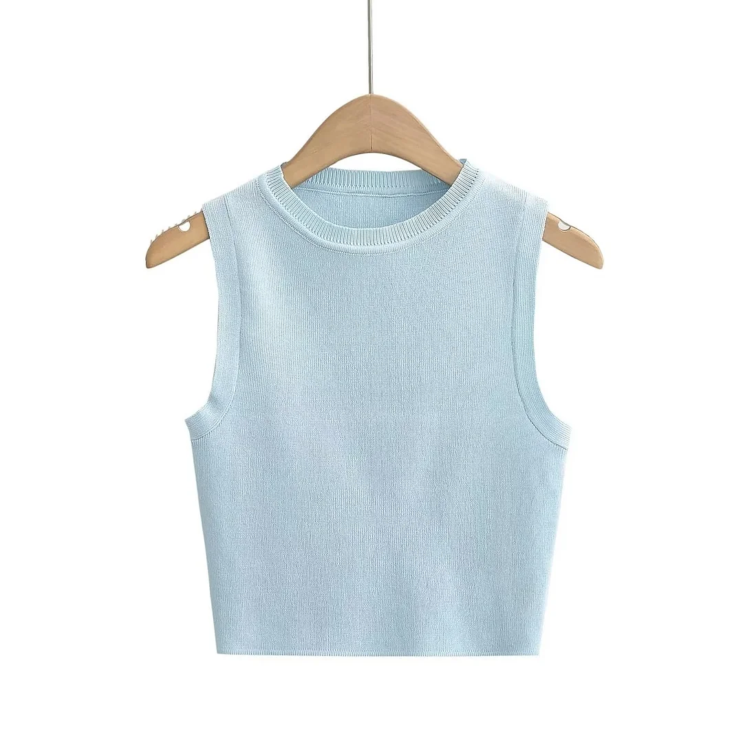 Nigikala Nigikala Summer New Top Sleeveless Short Knitted Vest Female C83614
