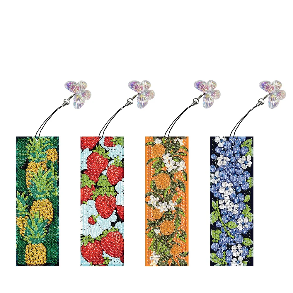 4Pcs Special Shaped Fruit 5D DIY Diamond Painting Book Mark Kit for Beginners