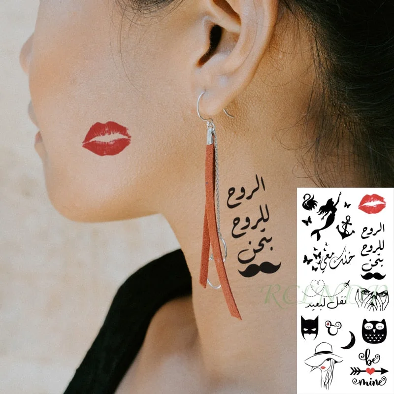 Waterproof Temporary Tattoo Sticker Cute Love Bird Leaf Crow Arabic Script Fake Tatto Flash Hand Arm Art Tatoo for Women Men