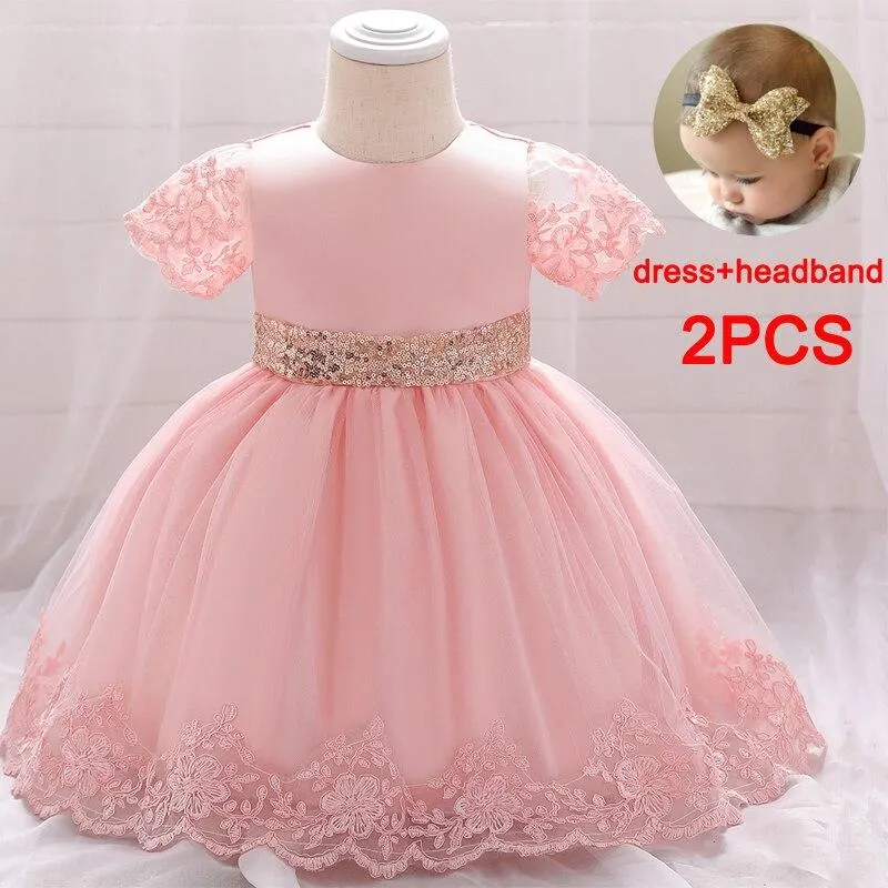 2021 Summer White Infant 2 1 Year Birthday Dress For Baby Girl Clothes Sequin Dress Princess Dresses Party Ceremony Costumes