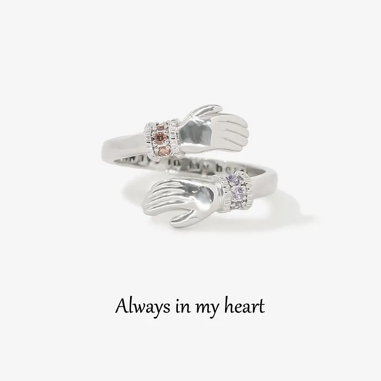 For Granddaughter - Always Keep Me In Your Heart Customized Double Birthstones Hug Open Ring