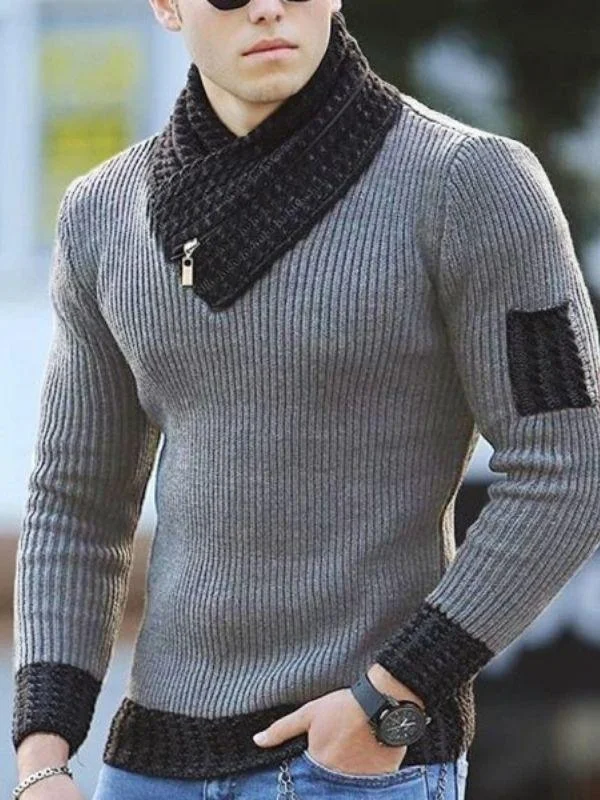 Men's fashionable pure color V-neck knit sweater