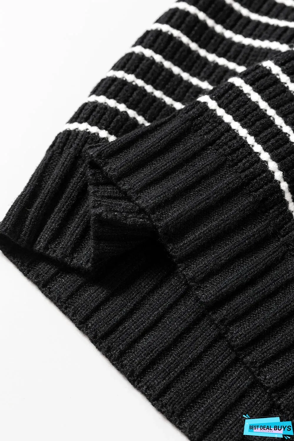 Black Stripe Turn-down V Neck Sweater Tank Top