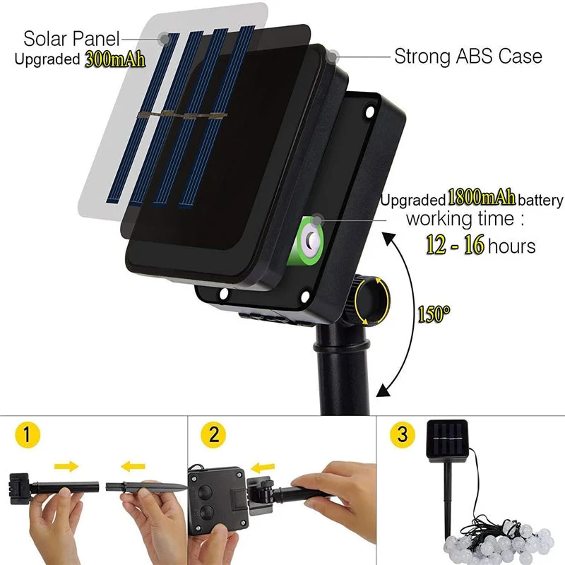 Solar Garden Lights, 60 LED 30ft Waterproof Outdoor String Lights Solar Powered Crystal Ball Decorative Lights for Garden,Patio,Yard,Home,Chrismas Tree,Parties,Warm White, 30feet