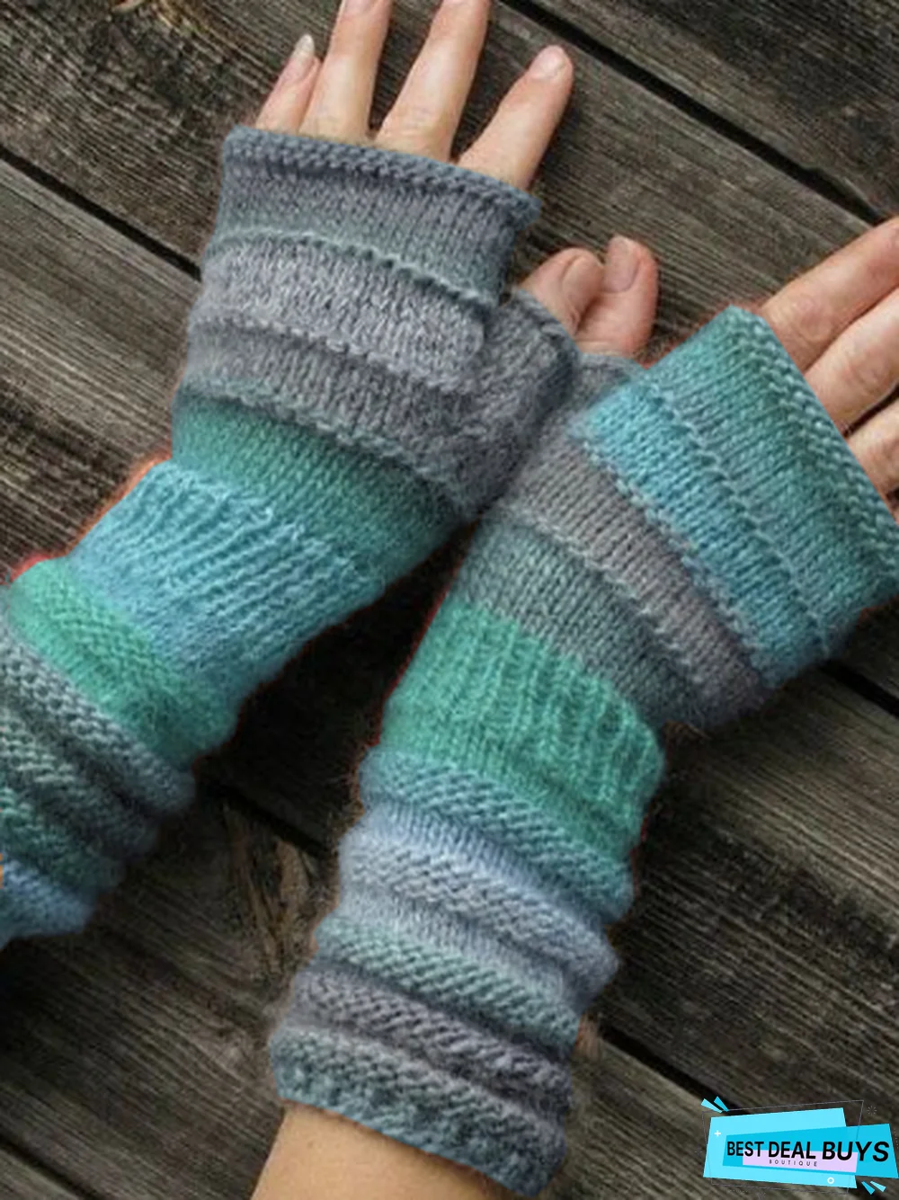 Women Vintage Color-block Geometric Fingerless Gloves