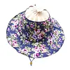 2 in 1 Bamboo Foldable Hand Fan Sun Hat Floral Printed Chinese Style Handheld Foldable Wide Brim Hat for Women Outdoor Beach Travel Accessory