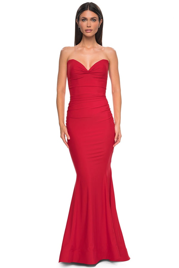 Ovlias Romantic Red Strapless Sleeveless Slimming Mermaid Evening Dress LY0665
