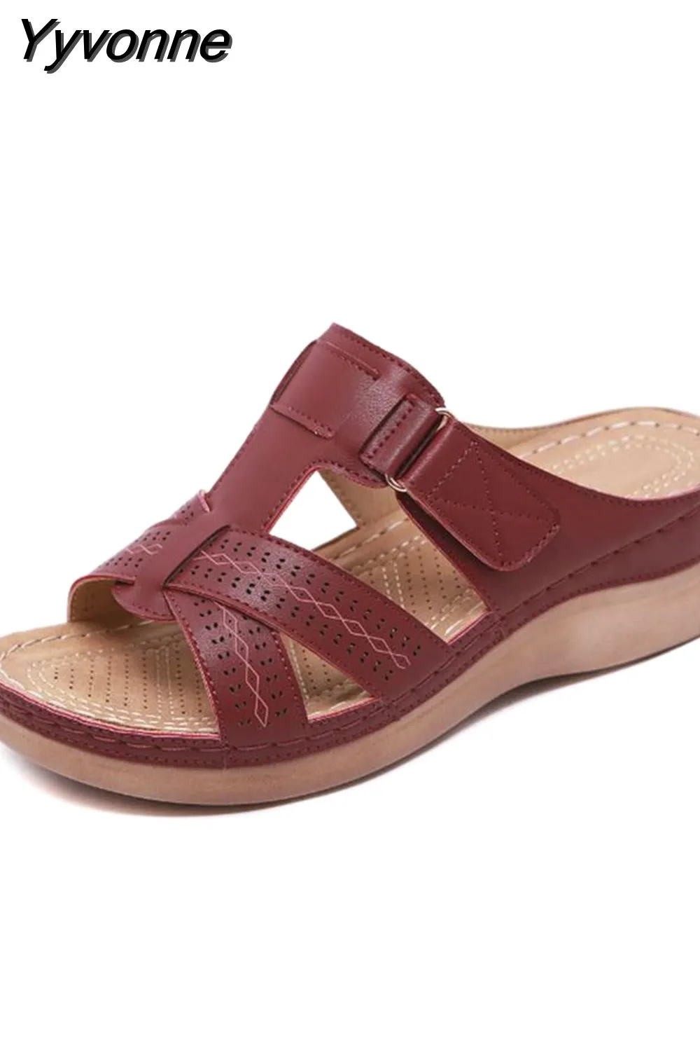 Yyvonne Womens Sandals Summer Wedges Shoes Adult Open Toe Slip On Comfy Slippers Solid Color Buckle Beach Shoes For Lady 2023 Sandalias