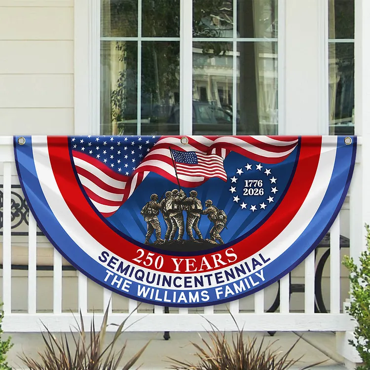 Personalized America 250th Anniversary Bunting Flag American Flag - USA 250th Anniversary Semiquincentennial Non-Pleated Fan Flag