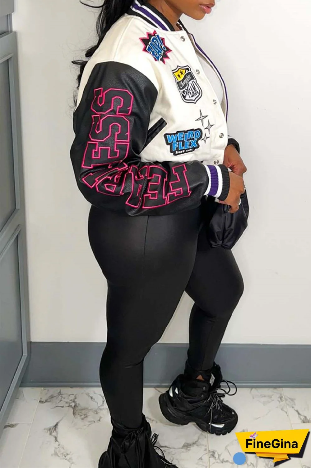 Red Casual Print Patchwork O Neck Outerwear