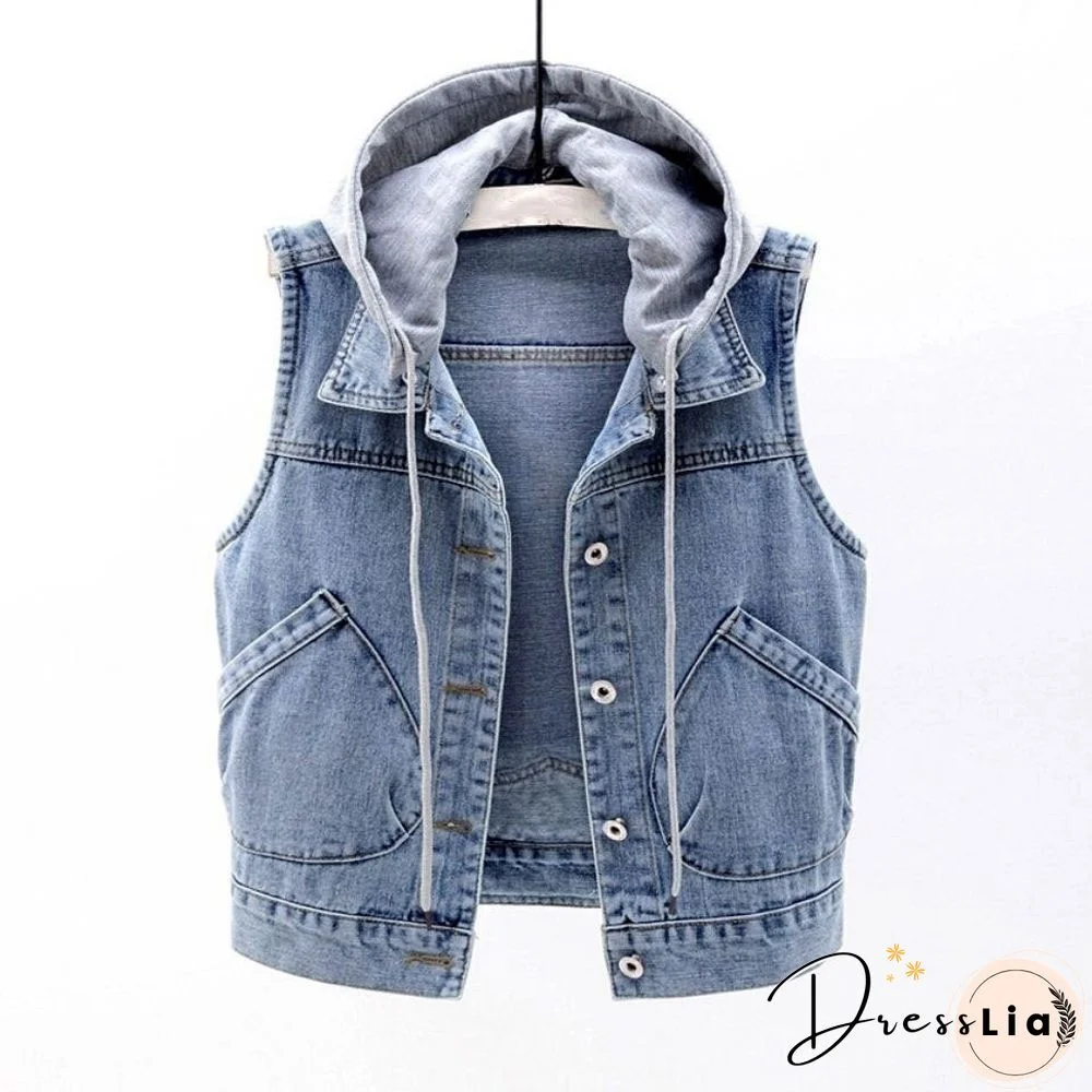 Jacket Women Traf Women'S Denim Jacket Short Spring And Autumn Hooded Jacket All-Match Student Jacket Plush Denim Jacket Parkas