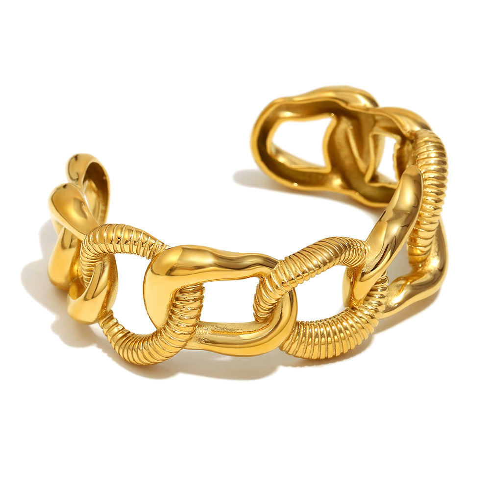 Simple And Versatile Personality Water Drop Bracelet Stainless Steel Plated 18K Gold Flower Large Chain Bracelet For Women