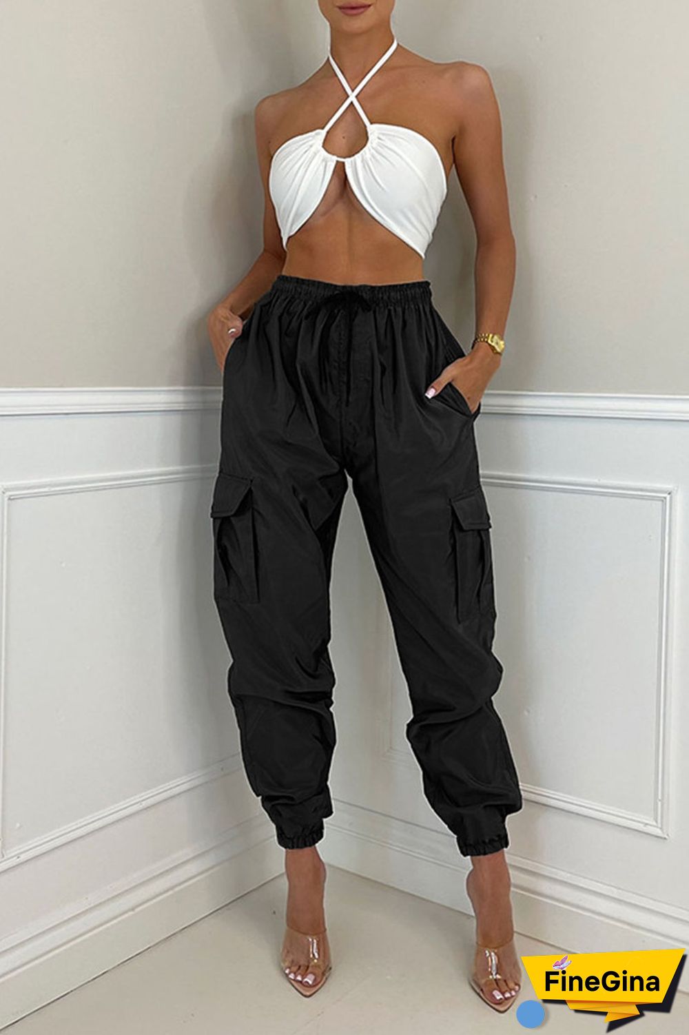 Earth Yellow Casual Street Solid Patchwork Pocket Regular High Waist Pencil Solid Color Bottoms