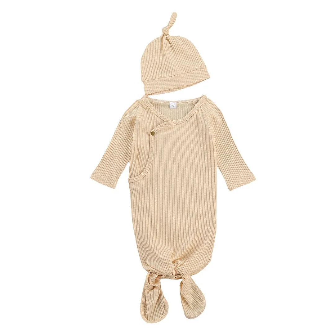 100% Cotton Newborn Baby Girl Boy Ribbed Cloth Sleeping Bag Cotton Solid Open Front Longsleeve Bunting Cap 0-3M Ribbed Sleepwear