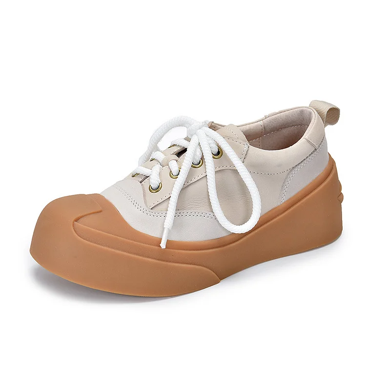 Casual Leather Lace-Up Round Toe Shoes