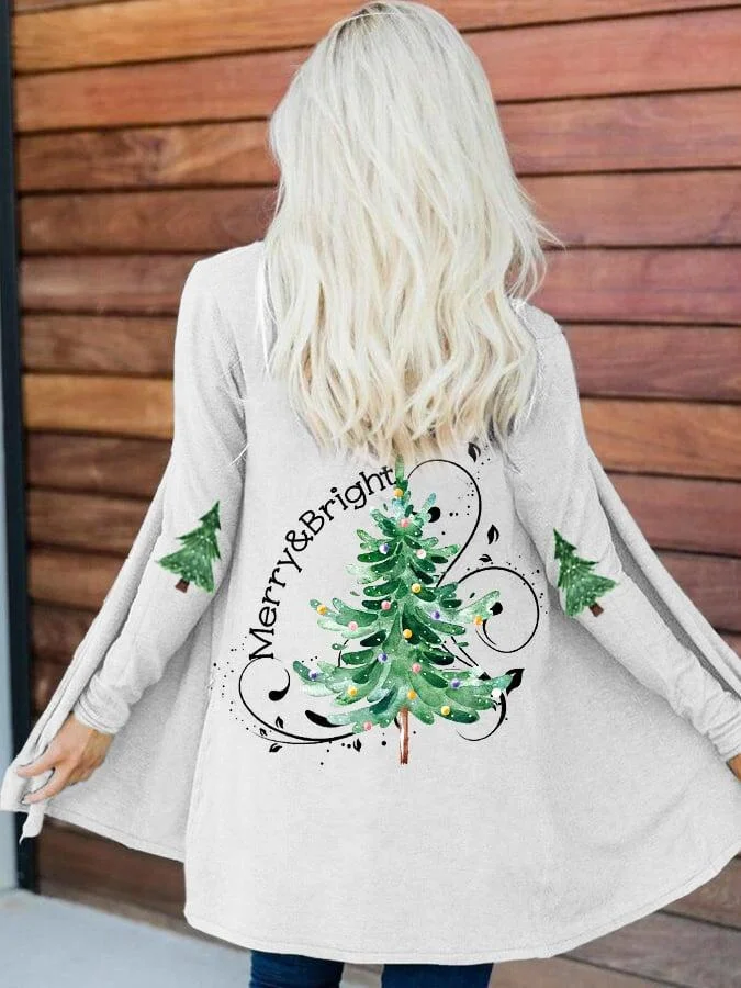Women's Merry And Bright Christmas Tree🎄 Print Casaul Cardigan