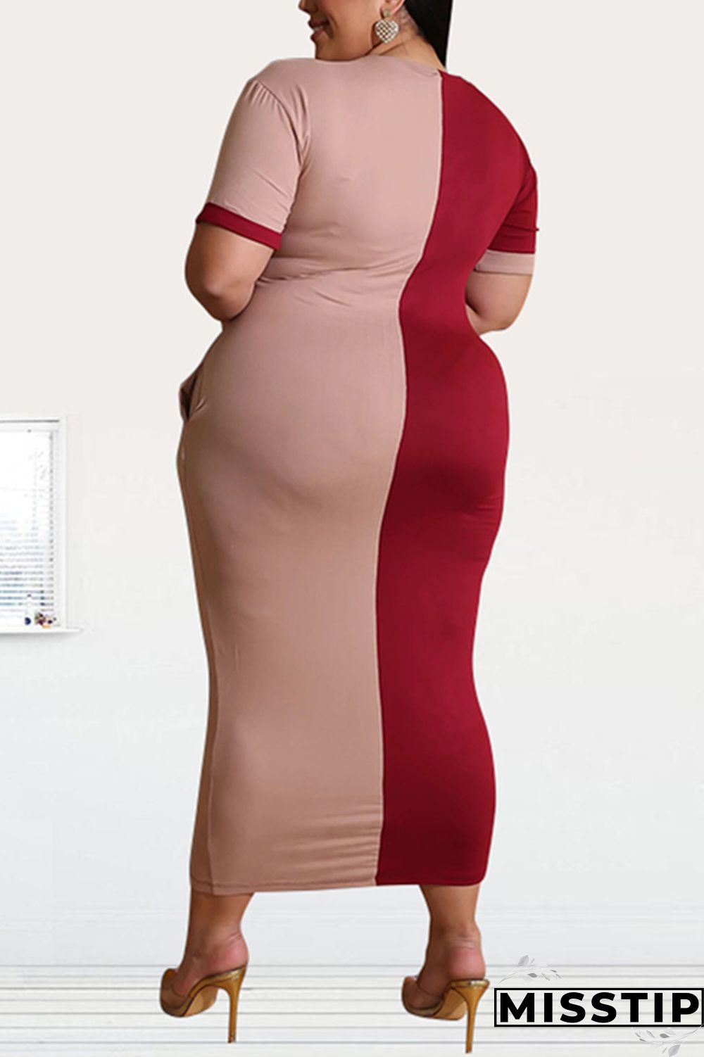 Blue Sexy Fashion Stitching Short Sleeve Plus Size Dress