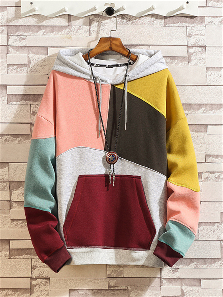 Pullover Round Neck Sweater Men's Men's Loose Personality Color Blocking Splicing Men's Couples Wear Hooded Sweater Male