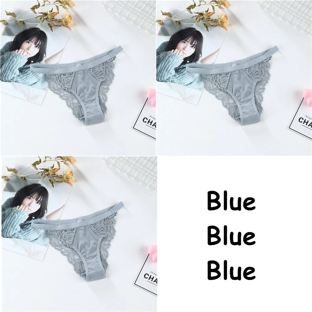 3PCS Soft Cotton Women Underwear Panties Solid Comfort Underpants Seamless Lace Briefs For Woman Sexy Low-Rise Panty Intimates