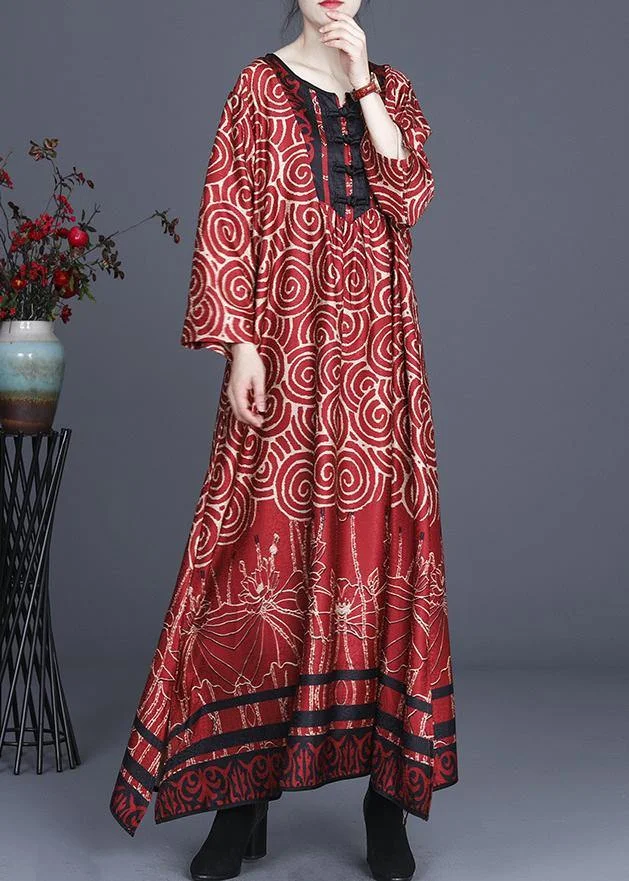 Diy Red Print Oriental asymmetrical design Dresses Summer