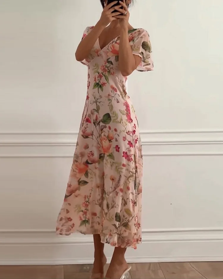 V-neck printed dress