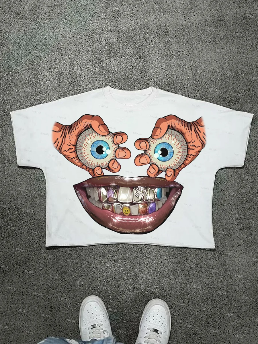 Eyes, Lips, Braces Retro Cartoon Graphic Cropped T-shirt