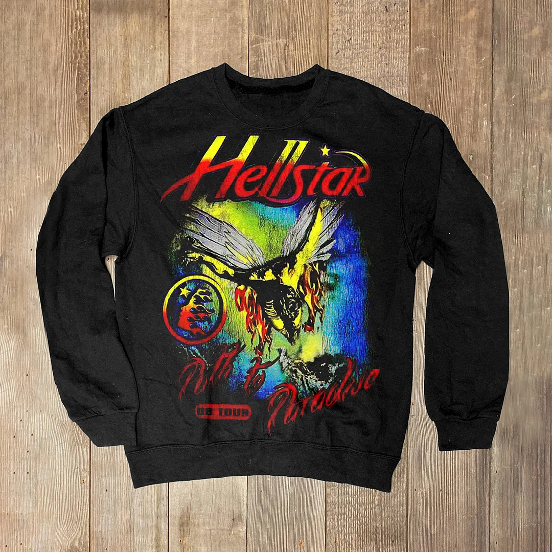 Hellstar 08 Tour Fallen Angel Street Hip Hop Crewneck Sweatshirt