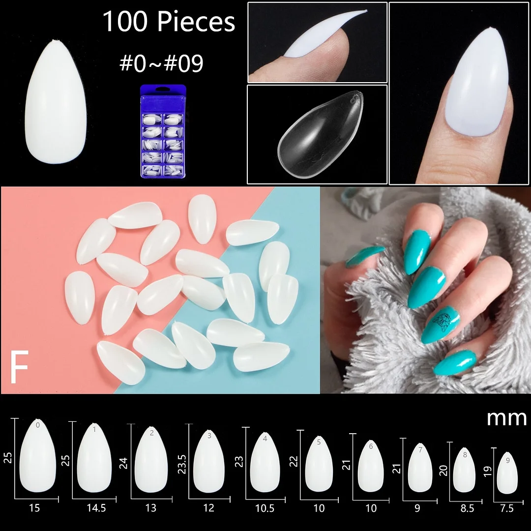 100pcs/set 10 Sizes Full Cover False Nail Tips Ballerina Coffin Fake Nails Square Stiletto French Acrylic Press On Nails-Nail Inspo