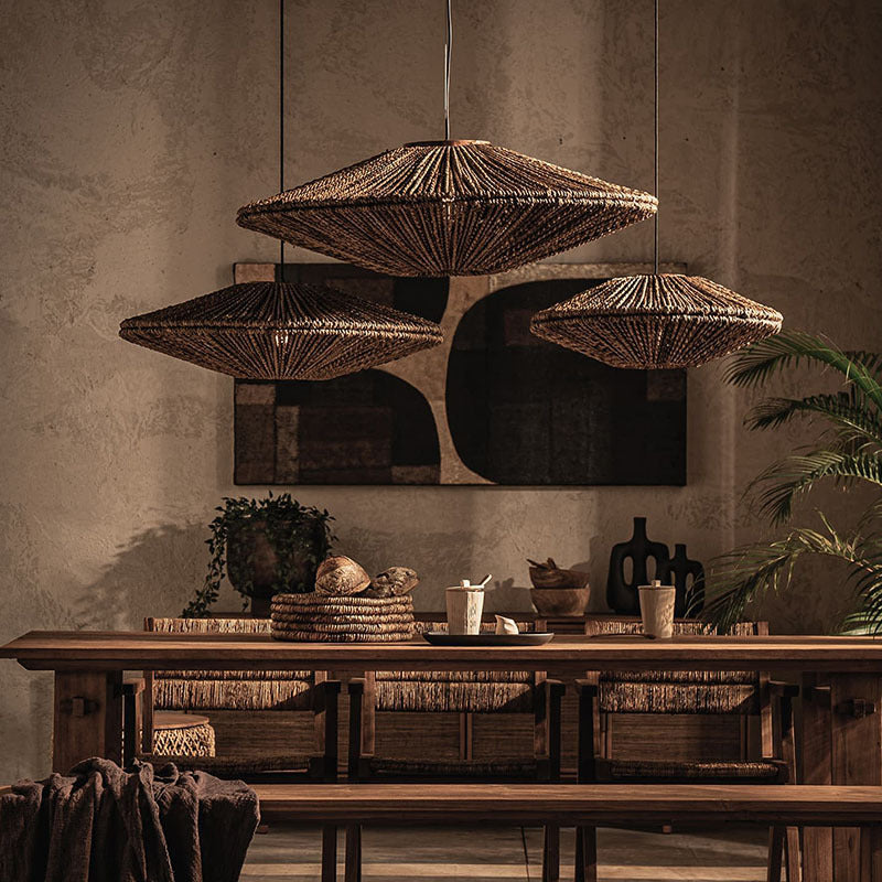 Rustic Rattan Saucer Pendant Lights