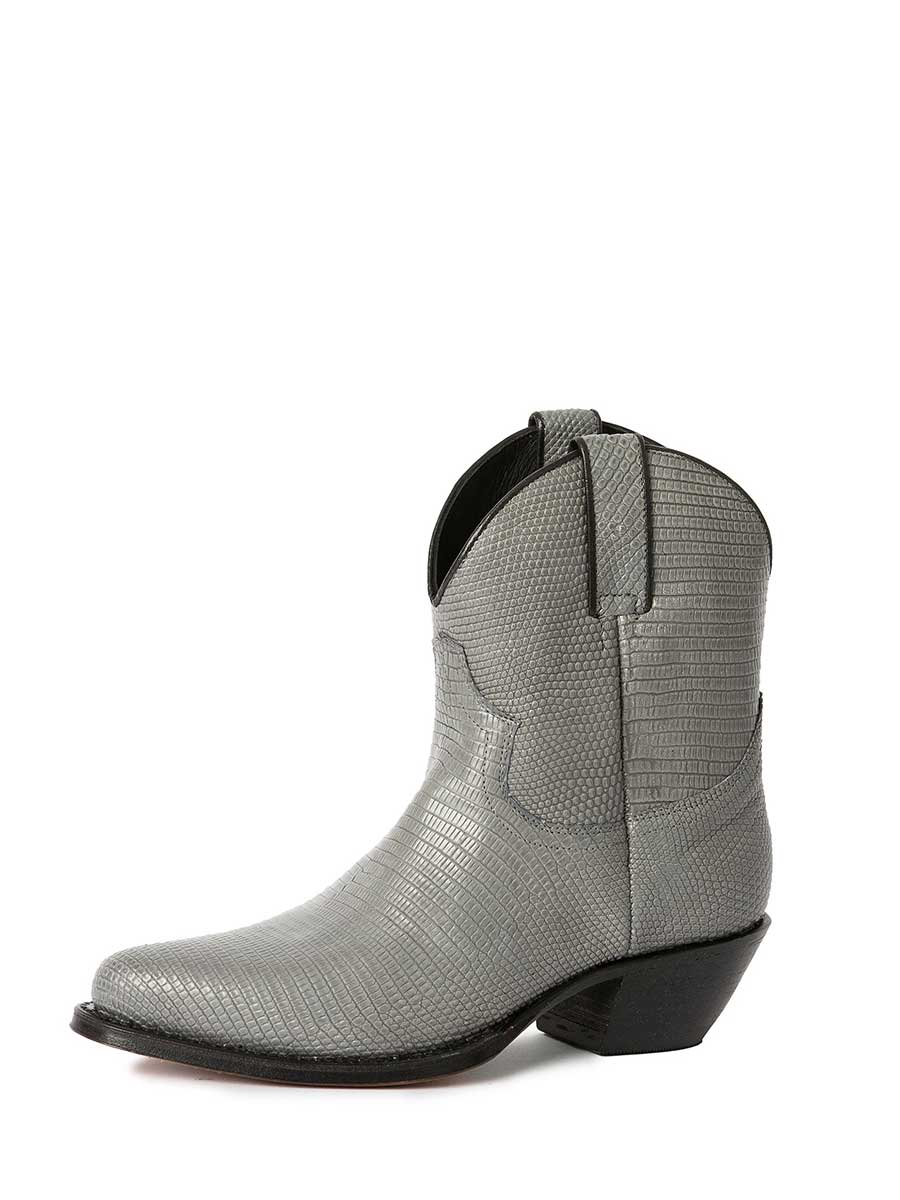 Gray Vegan Leather Pointed Toe Python Cowgirl Ankle Boots for Women