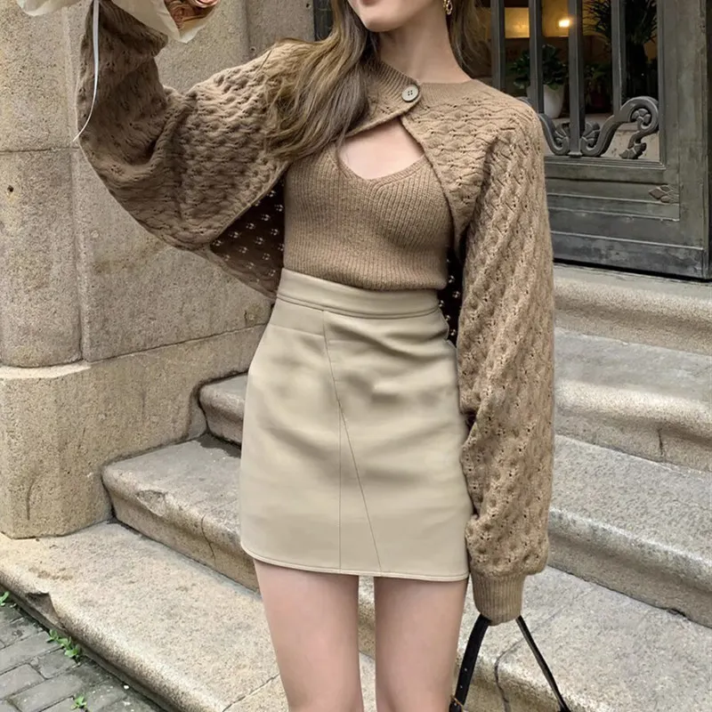Churchf Churchf Autumn And Winter New Korean Version Of French Niche Temperament Knit Suit Female Design Show Thin Sweater Vest Two Sets
