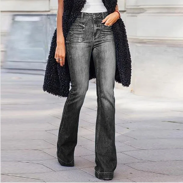 Women's Fashion High Waist Jeans Flares Casual Wide Leg Denim Jeans Woman Blue Long Pants Bell-Bottoms Plus Size
