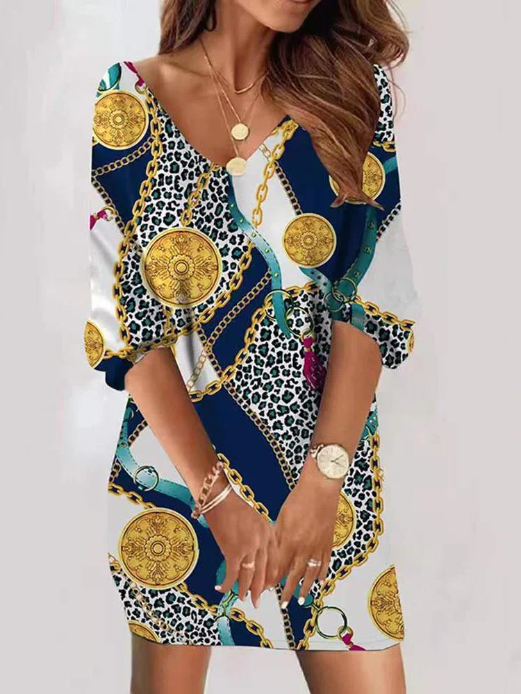 Casual V Neck Short Sleeve Mini Top Dress