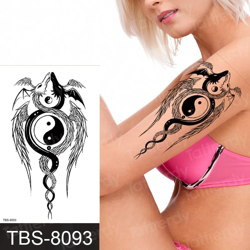 temporary tattoos men women arm shoulder tattoos sleeve traibal wolf owl scorpion male tattoos sticker black henna decal