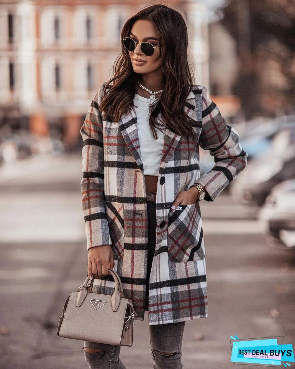Casual Loose Plaid Woolen Cardigan Coat