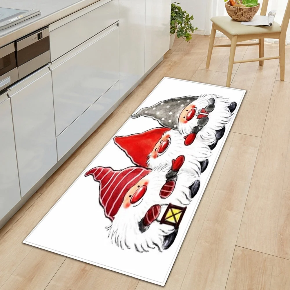 Christmas Kitchen Mat Rectangle Entrance Doormat Bedroom Home Floor Decoration Living Room Carpet Hallway Bathroom Anti-slip Rug