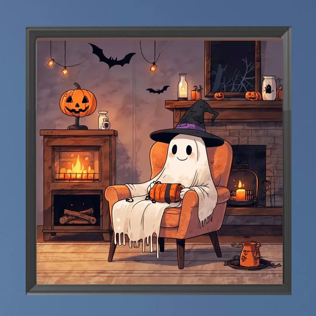 Halloween Fireplace Ghost 5D DIY Full Square Drill Diamond Painting Kits for Adults Beginners Home Decor Diamonds Paintings Gem Art 35x35cm