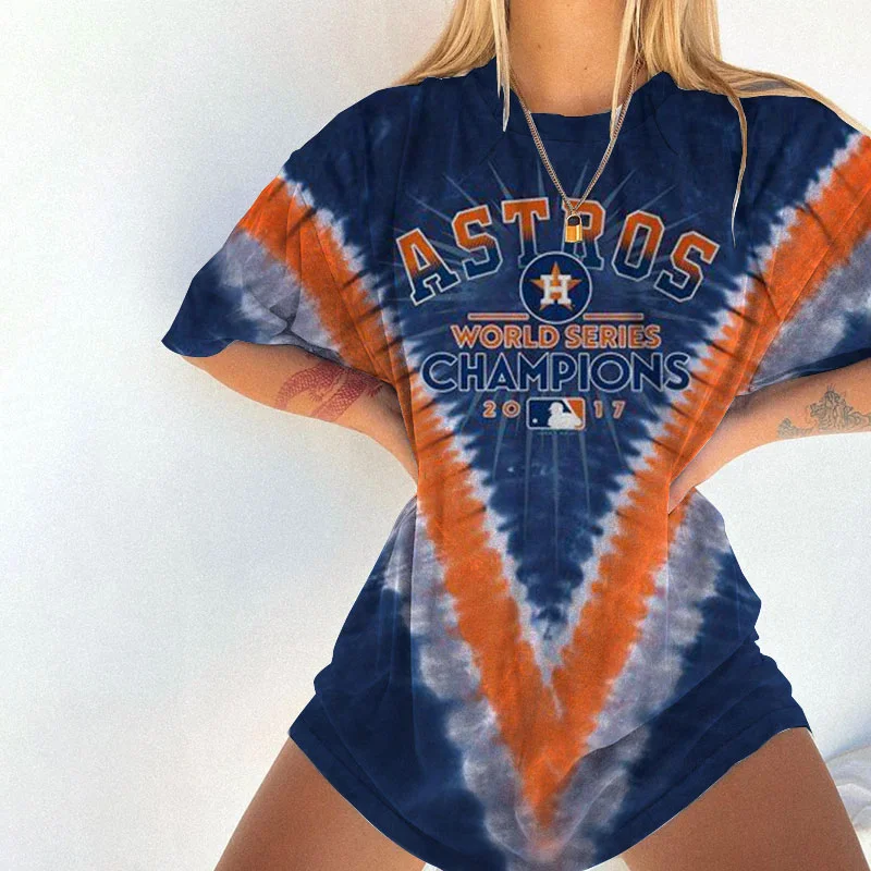  Casual Loose Baseball Houston Astros Print  T-Shirt