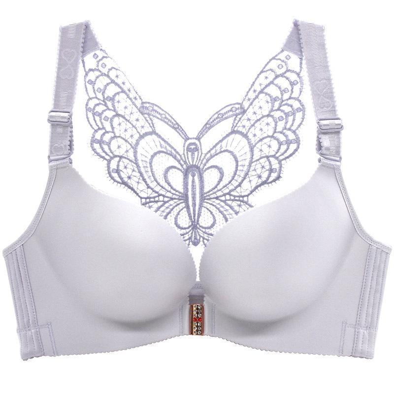  thdmladies Butterfly Embroidery Front Closure Wireless Bra thedmladies
