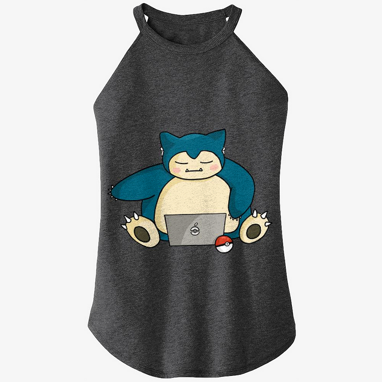 Snorlax Playing Computer With Airpods, Pokemon Rocker Tank Top