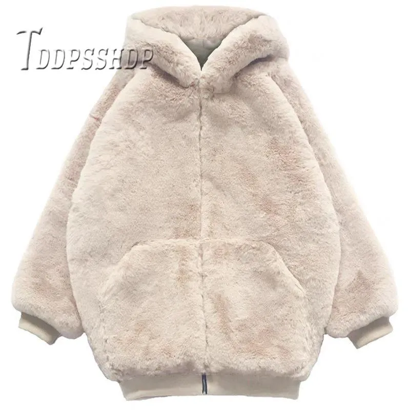 2019 Imitation Otter Fur Women Coat Thick Warm Casual Streetwear Solid Overcoat Jacket