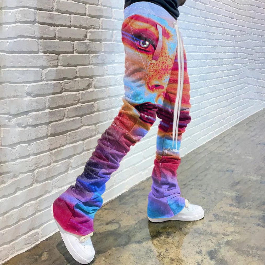 Casual Print Drawstring Flared Trousers