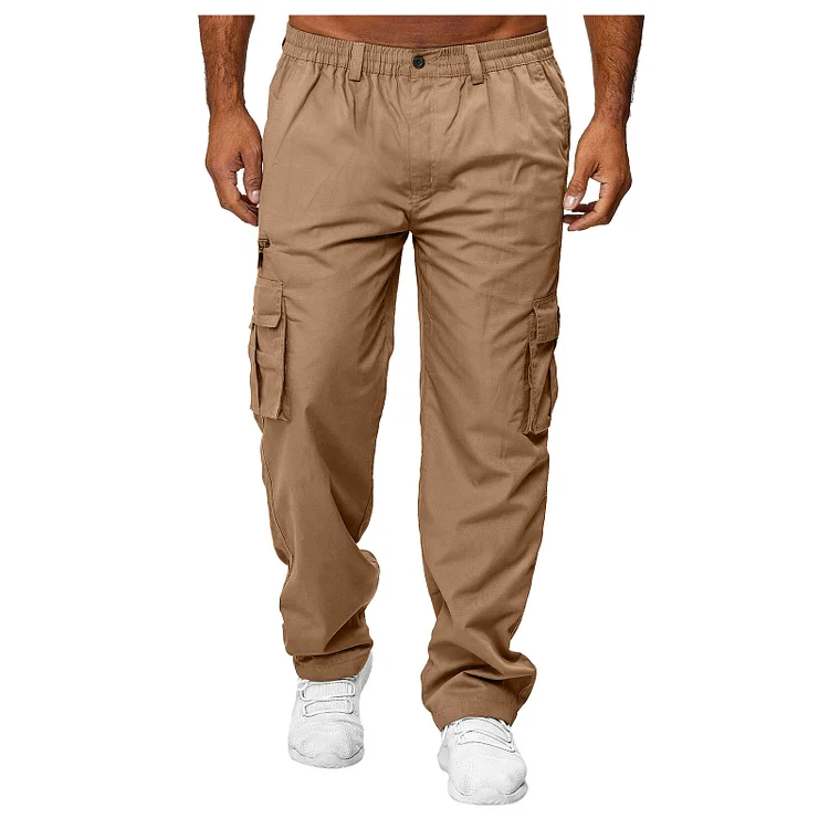 Men's Cargo Pants Elastic Waist Multiple Pockets Full Length Pants Outdoor Sports Casual