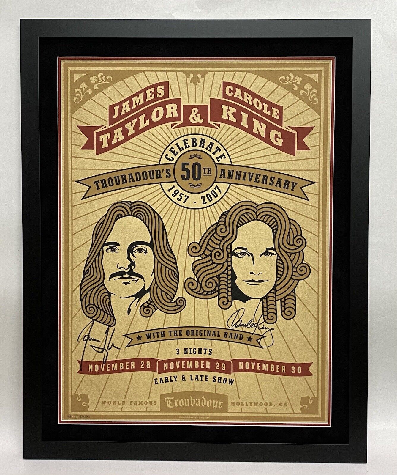 James Taylor & Carol King Signed Autographed Framed Numbered Poster Troubadour ?