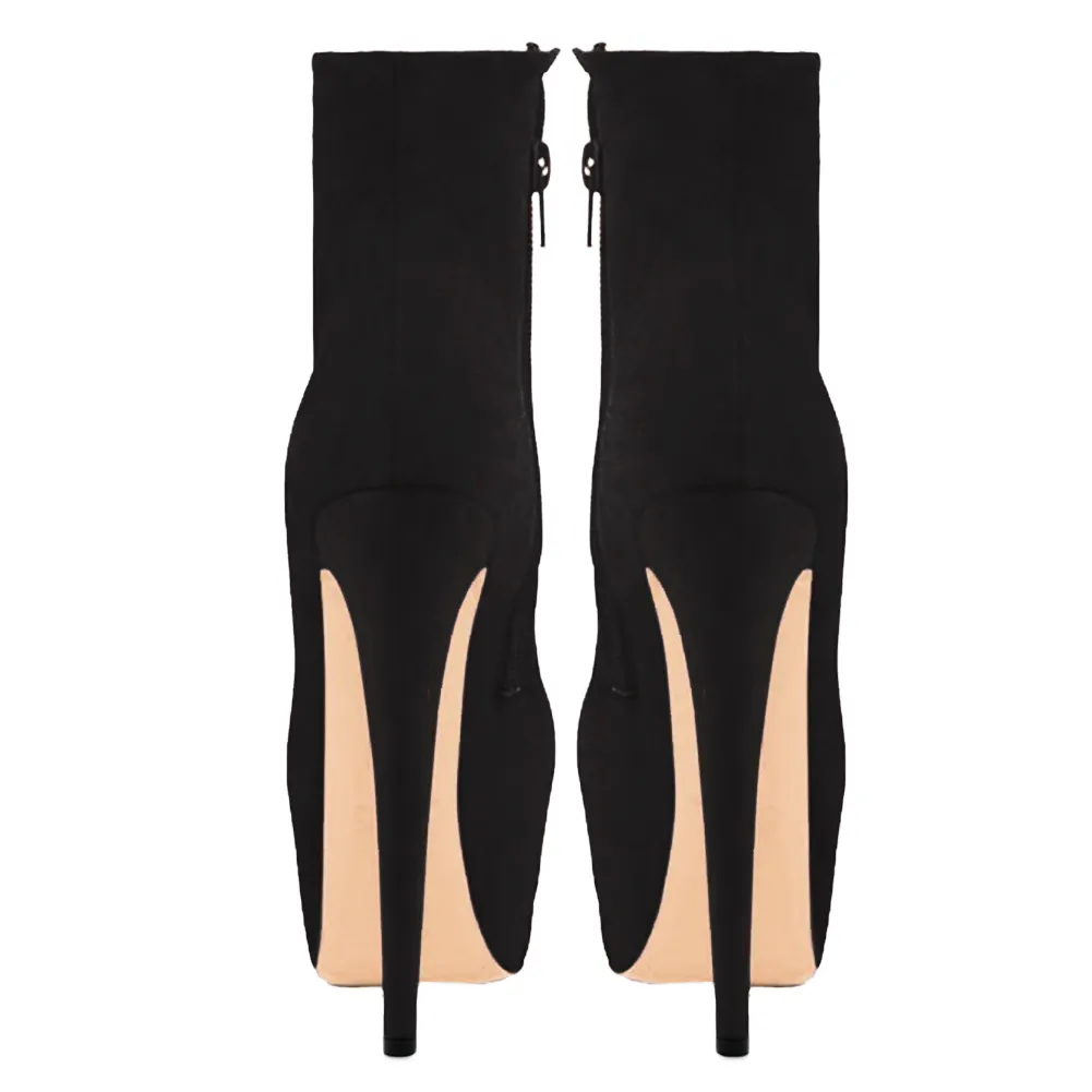 5.9" Women's Sky High Heels Platform Winter Black Suede Ankle Boots-vocosishoes