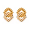Stylish Geometric Pearls 18K Golden Earrings
